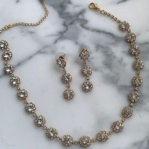 Gold and crystal earring and necklace set